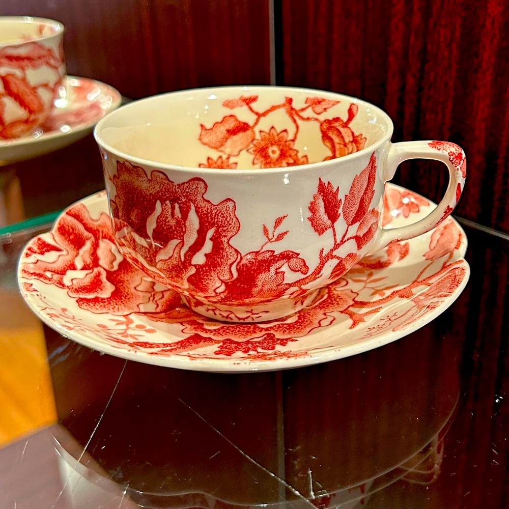 English Chippendale Red Pink by Johnson Brothers Cup &  Saucer Set
